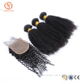 Virgin 7A KWholesale Virgin Indian Kinky Curly With Closure Hair Bundles With Lace Closure